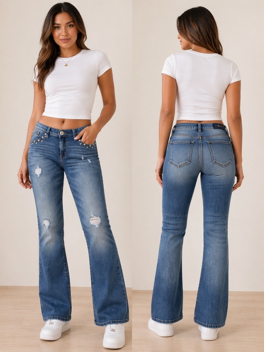 Rock & Republic Distressed Straight-Leg Jeans - Blue